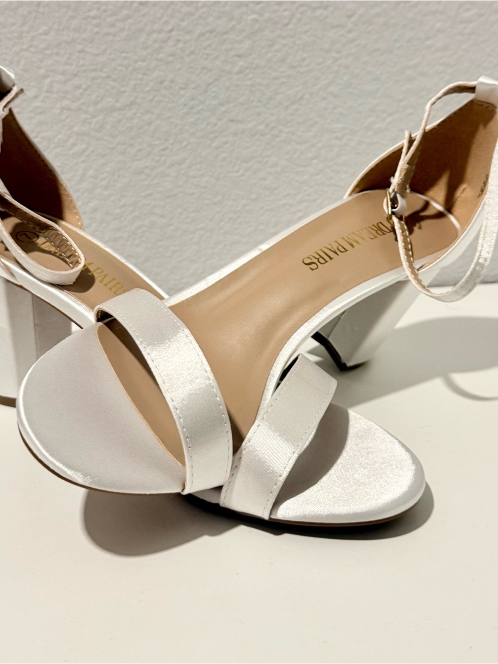 Chunks Satin Block Heel Sandals in White